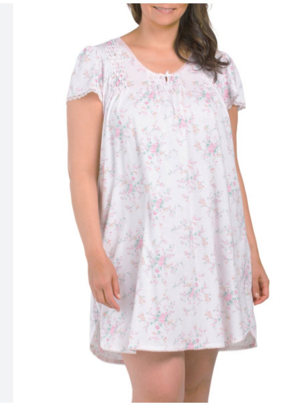 Miss Elaine Pink Floral Cap Sleeve Nightgown Plus Size 2X